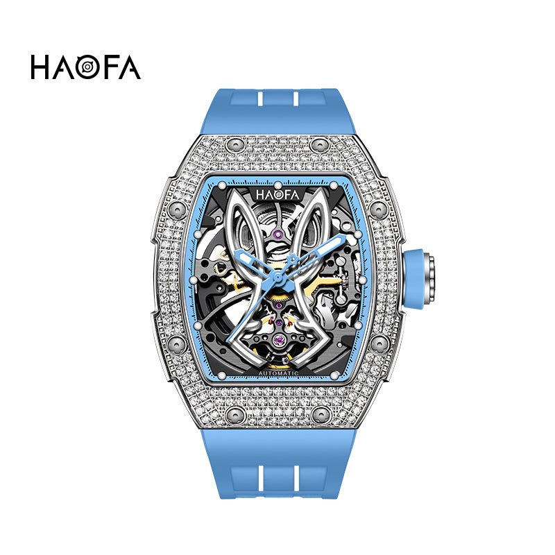 HAOFA 1985S Full Diamond Stainless Steel Case 80h Power Reserve Cool Rabbit Mechanical Watch