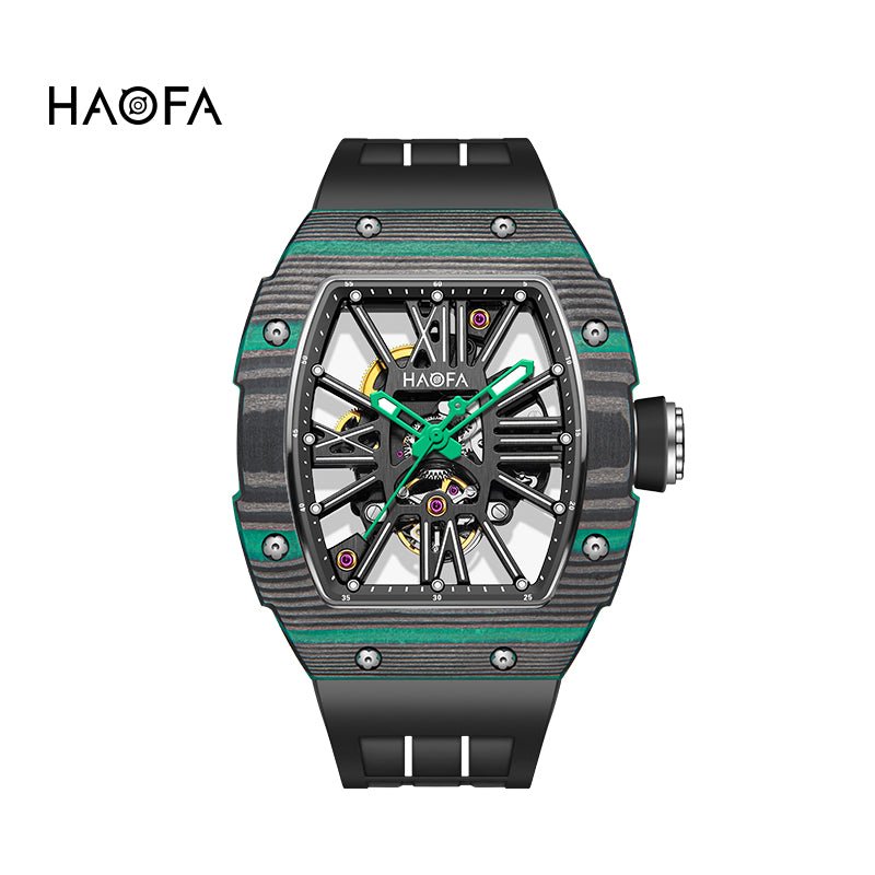 Haofa 1976 Roman Numerals Skeleton Dial Carbon Fiber Automatic Mechanical Watch