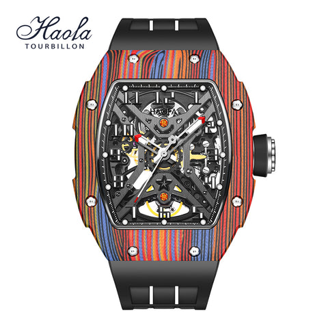 Haofa 1975 Colorful Carbon Fiber Case Automatic Movement 80H Power Reserve Skeleton Sapphire Crystal Wrist Watch