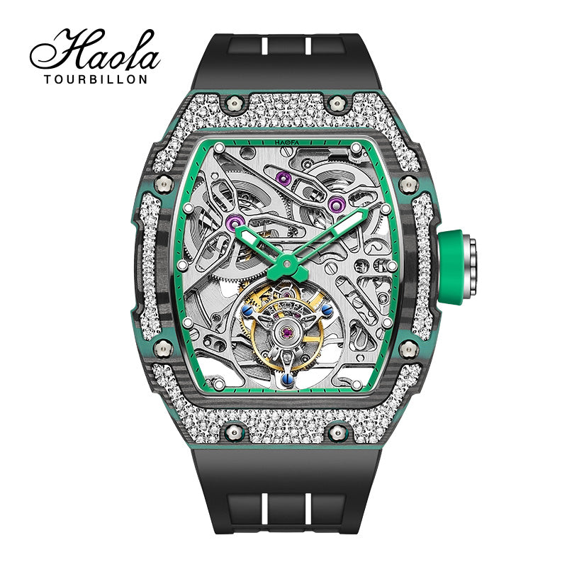 HAOFA Carbon Fiber and Crystal Bezel Automatic Tourbillon Movement 1901-3 Free-sprung balance