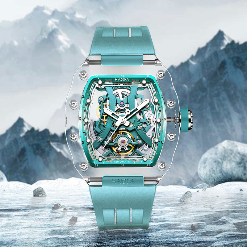 Haofa 2326 K9 Crystal Racing Track Dial Transparent Case 60H Watch
