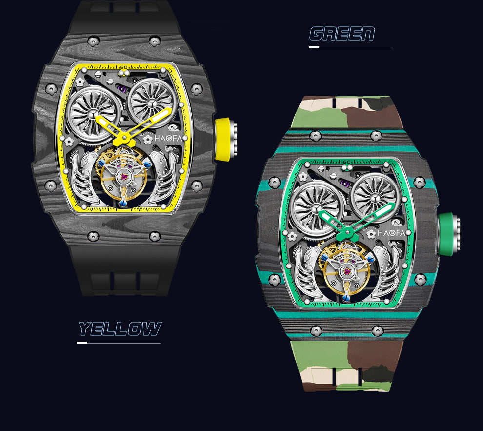 HAOFA Automatic Tourbillon double barrels Movement 72 hours power NTPT(carbon fiber)bezel Titanium magnesium case 1922