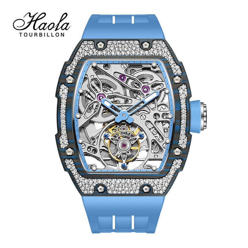 HAOFA Carbon Fiber and Crystal Bezel Automatic Tourbillon Movement 1901-3 Free-sprung balance