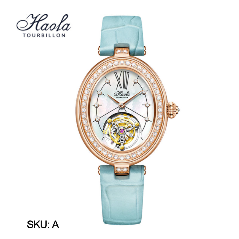 Montres Tourbillon pour femmes Haofa 2118 Montres mécaniques à cadran nacré Mouvement tourbillon ovale en saphir de luxe