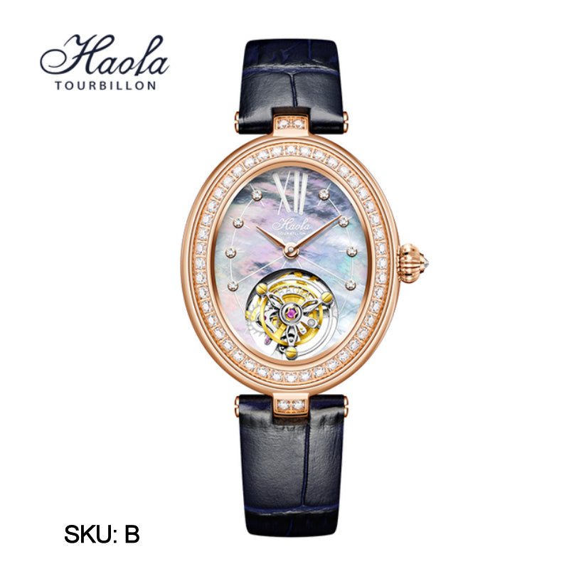 Haofa 2118 women lady Tourbillon watches Pearl dial mechanical watches Luxury Sapphire oval tourbillon movement