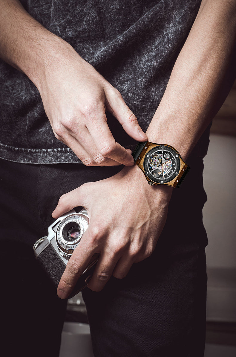 Haofa Tin Bronze Case carbon fiber bezel Luxury GMT Tourbillon Power Reserve Display 1915T