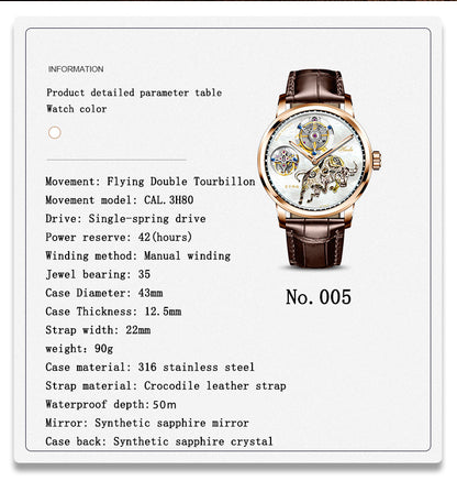 Haofa 005 Flying Double Tourbillon Pearl Dial Taurus 42H Manual Wind Watch