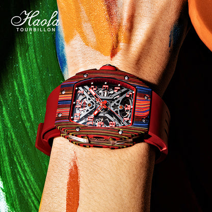 Haofa 1975 Colorful Carbon Fiber Case Automatic Movement 80H Power Reserve Skeleton Sapphire Crystal Wrist Watch