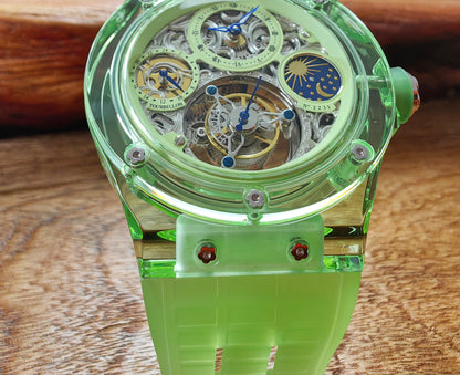 Haofa K9 Crystal Case Skeleton Tourbillon GMT Watch 2231