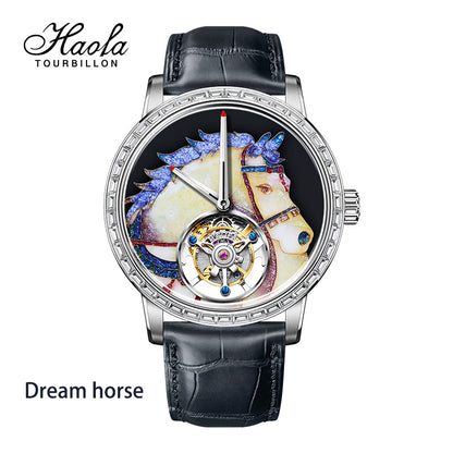 【Pre-sale】Haofa 2261 Karat Gold Cloisonne Enamelled Zircon Bezel Flying Tourbillon Watch