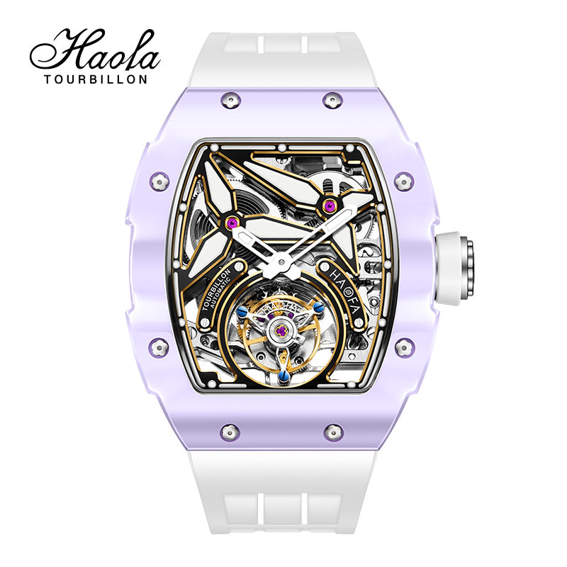 HAOFA Ceramics Bezel Automatic Tourbillon 1901-2 Double Spring Watch Free-sprung Balance