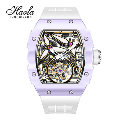 HAOFA Ceramics Bezel Automatic Tourbillon 1901-2 Double Spring Watch Free-sprung Balance