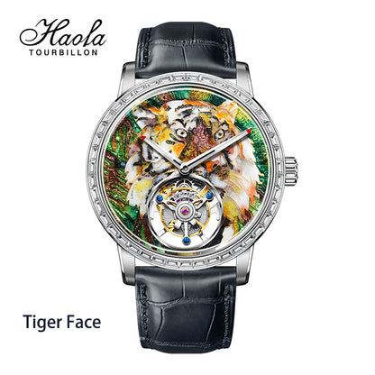 【Pre-sale】Haofa 2261 Karat Gold Cloisonne Enamelled Zircon Bezel Flying Tourbillon Watch