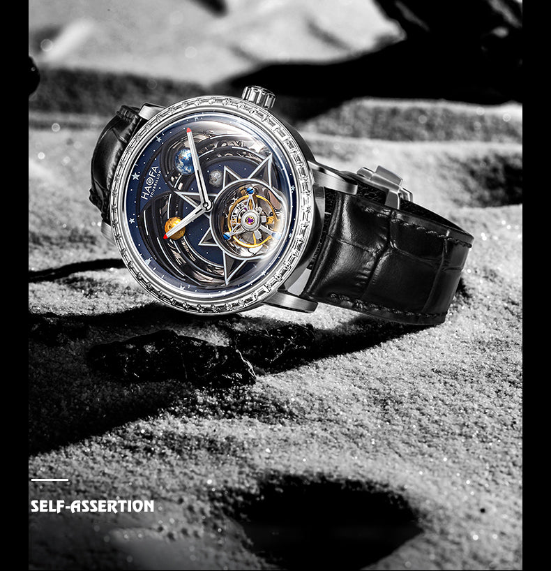 HAOFA 3D GALAXY DOUBLE BARREL AUTOMATIC TOURBILLON K9 Crystal Bezel (GIFT CRYSTAL GALAXY BALL ) MODEL 2269