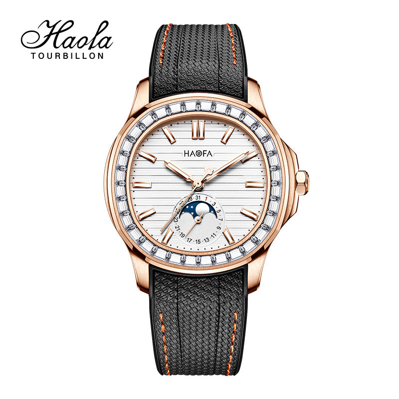 Haofa 2291 Automatic Movement Calendar Display Moon Phase Diamond Bezel Mens Watch