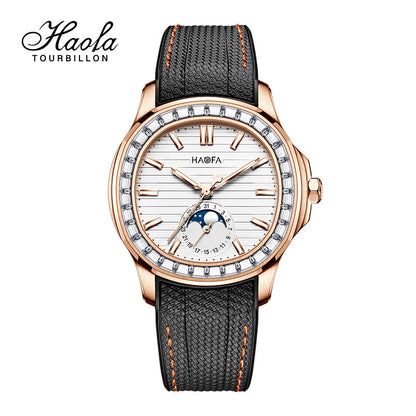 Haofa 2291 Automatic Movement Calendar Display Moon Phase Diamond Bezel Mens Watch