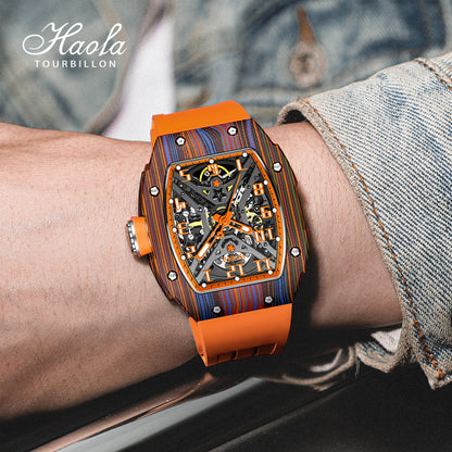 Haofa 1975 Colorful Carbon Fiber Case Automatic Movement 80H Power Reserve Skeleton Sapphire Crystal Wrist Watch