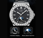 Haofa 2291 Automatic Movement Calendar Display Moon Phase Diamond Bezel Mens Watch