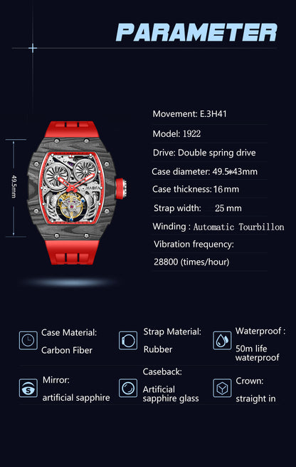 HAOFA Automatic Tourbillon double barrels Movement 72 hours power NTPT(carbon fiber）bezel  Titanium magnesium case 1922