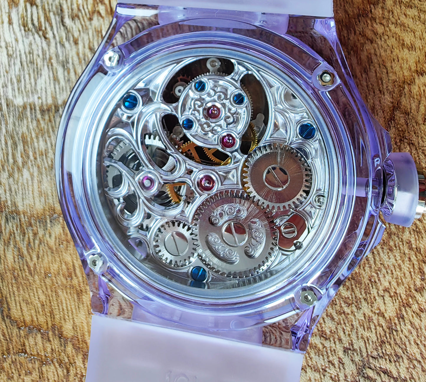 Haofa K9 Crystal Case Skeleton Tourbillon GMT Watch 2231