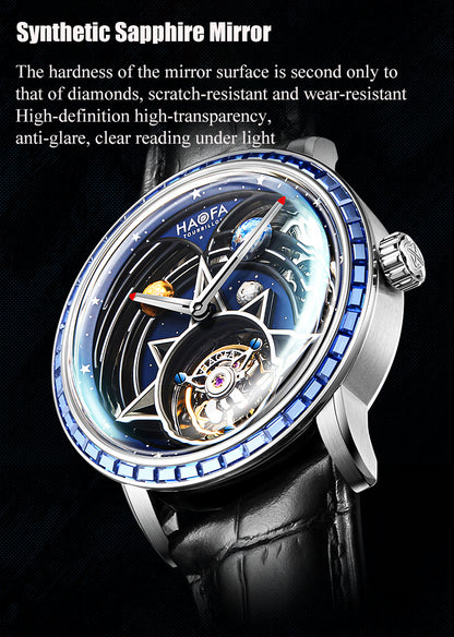 HAOFA 3D GALAXY DOUBLE BARREL AUTOMATIC TOURBILLON K9 Crystal Bezel (GIFT CRYSTAL GALAXY BALL ) MODEL 2269