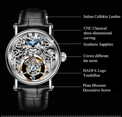 Haofa 1602 Flying Tourbillon CNC ENGRAVING Dial Skeleton Watch