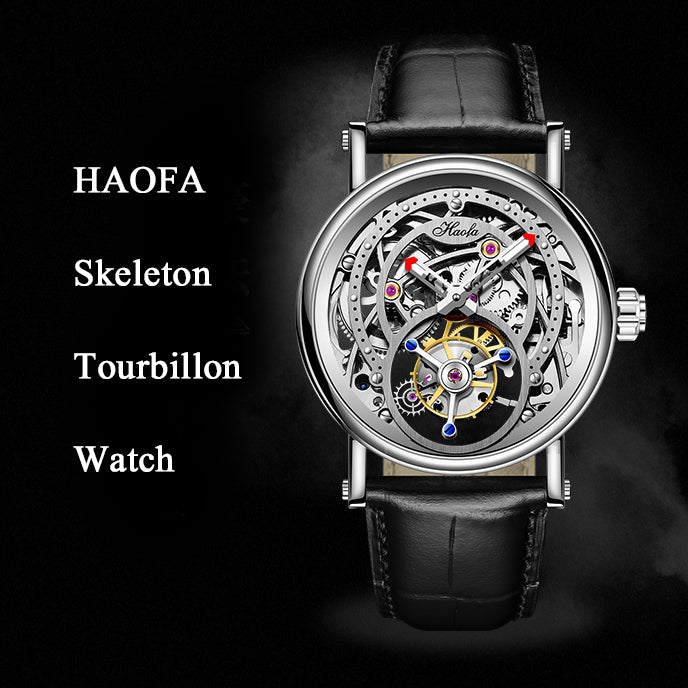 Haofa 1603 CNC Engraving Flying Tourbillon Skeleton Dial Manual Winding Watch