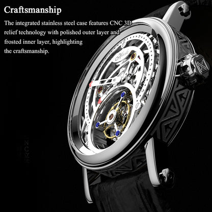 Haofa 1603 CNC Engraving Flying Tourbillon Skeleton Dial Manual Winding Watch