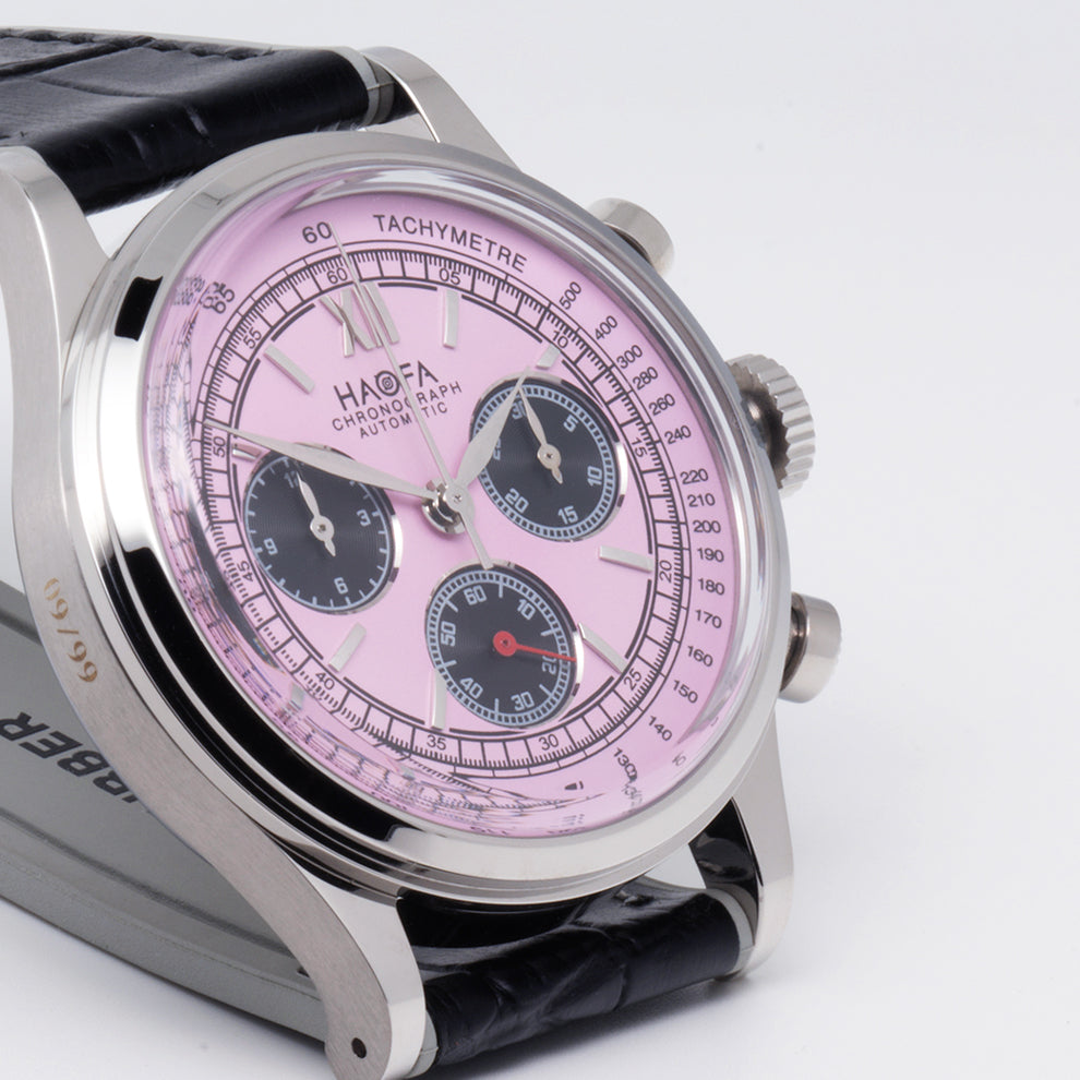 【Pre-sale】Haofa 2371 Black Pink 100pcs Chronograph Watch Tachymeter Automatic Movement WristWatch