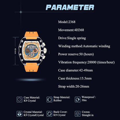 HAOFA Automatic Chronograph Movement K9 Crystal Case Watch 2368