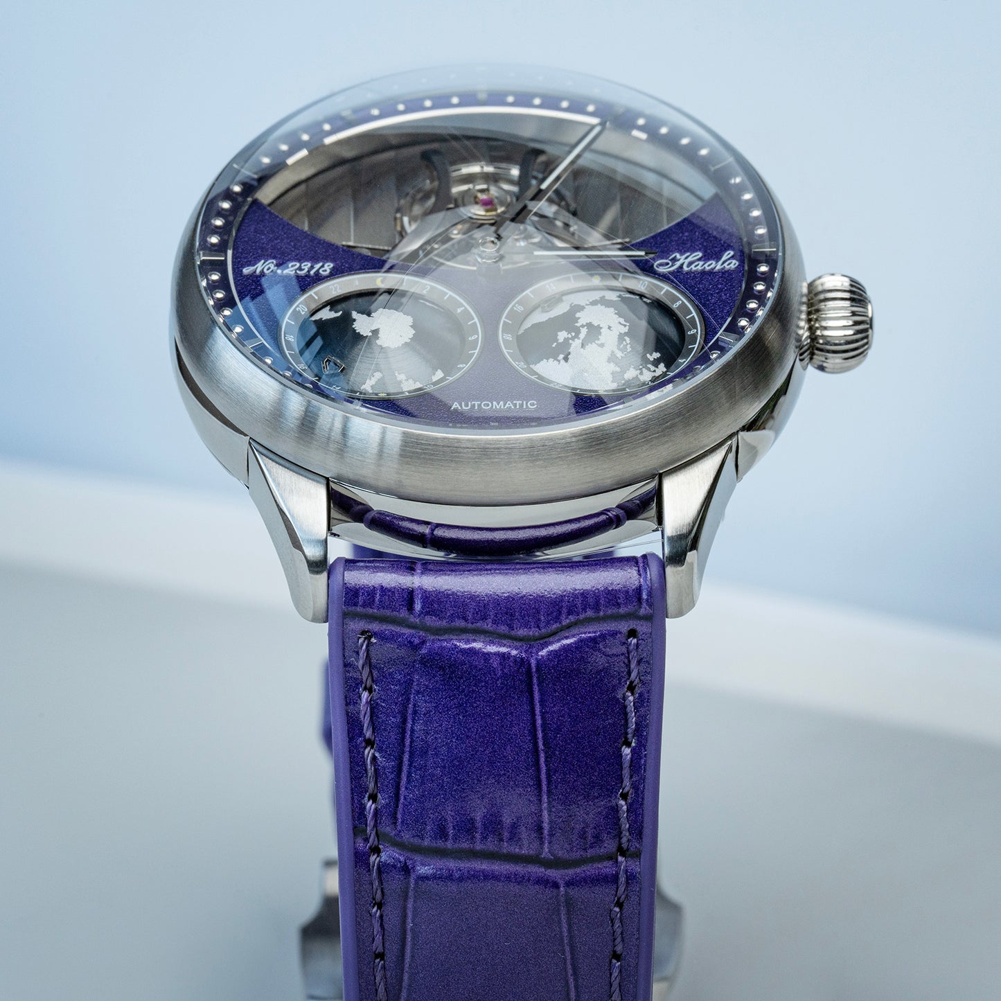 Haofa 2318 Model 3D Earth Rotating Mineral High-domed Crystal Watches