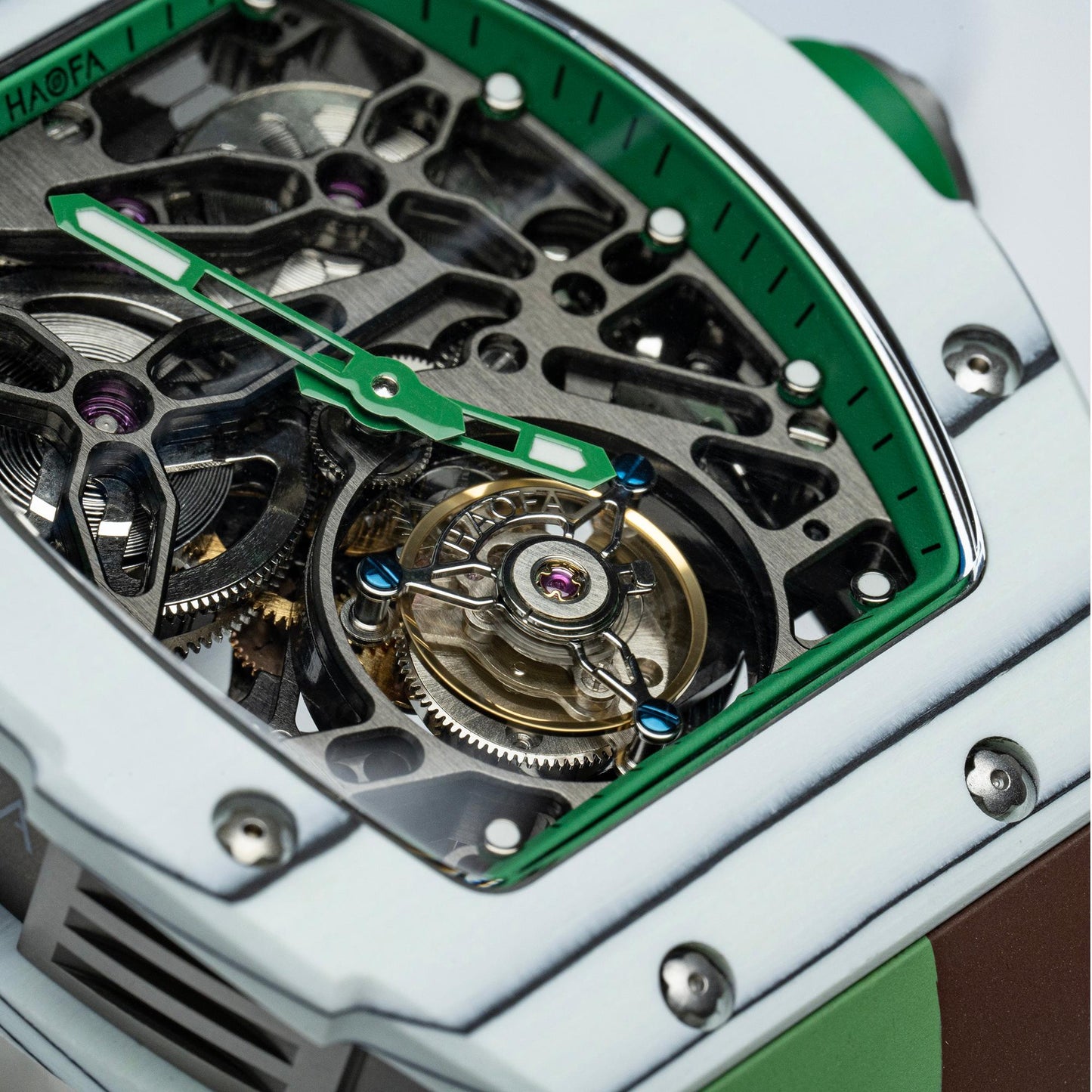 HAOFA Automatic Tourbillon Movement Free-sprung Balance 1901-1 Double Spring carbon fiber bezel Titanium magnesium