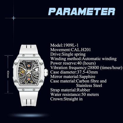 Haofa 1909L-1 Middle Size Carbon Fiber Automatic Watch Super Luminous 40H Power