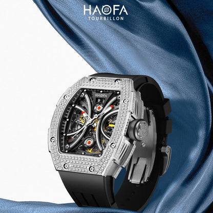 Haofa 1909S Men‘s Automatic Winding Watches Full Diamond Stainless Steel Case