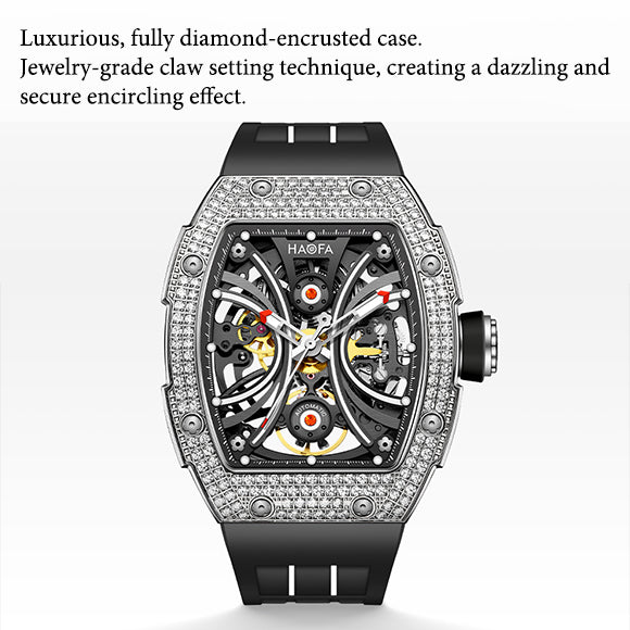 Haofa 1909S Men‘s Automatic Winding Watches Full Diamond Stainless Steel Case