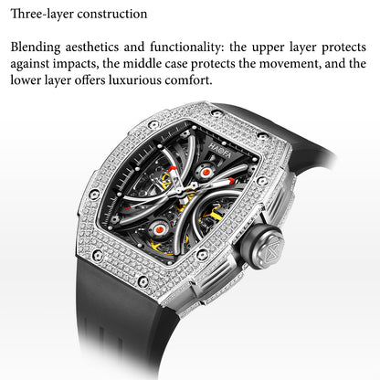 Haofa 1909S Men‘s Automatic Winding Watches Full Diamond Stainless Steel Case