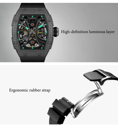 Haofa 1909S Men‘s Automatic Winding Watches Full Diamond Stainless Steel Case