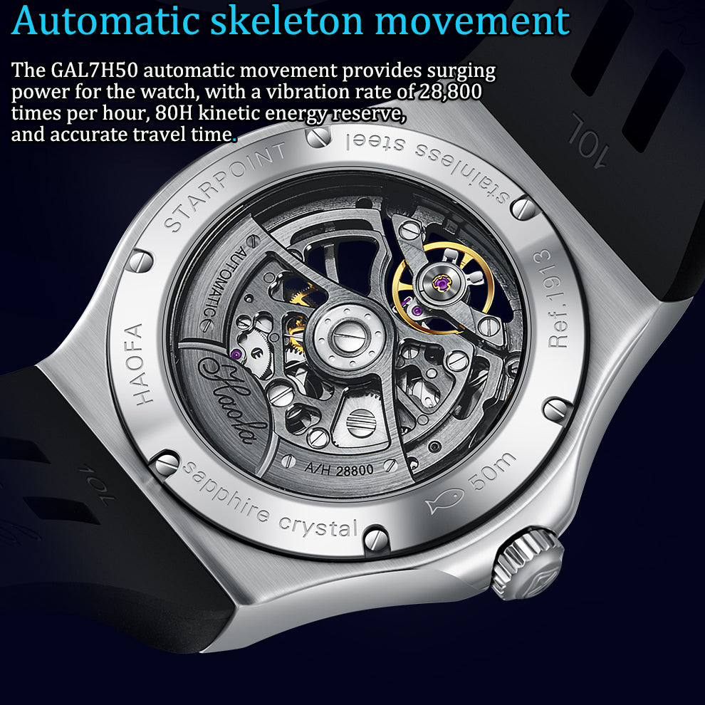 HAOFA Automatic Sapphire Mechanical Rainbow Watch Luxury Skeleton Rhinestone Case Waterproof 1913S