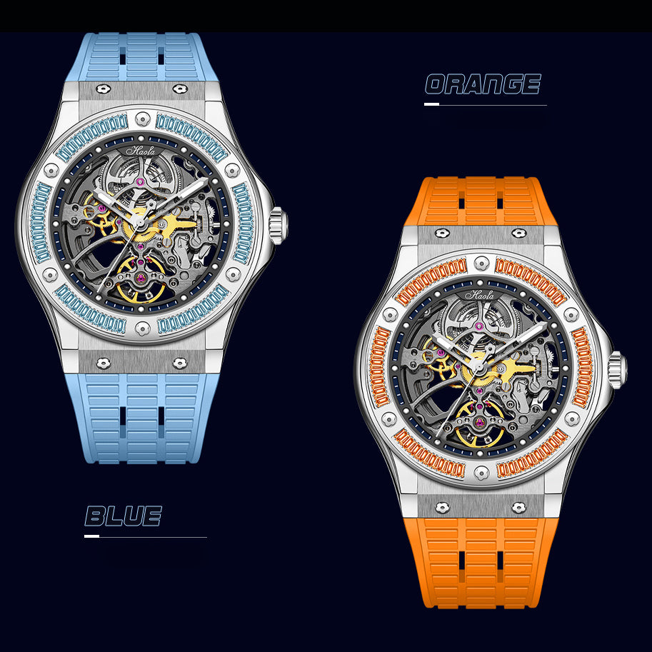 ساعة HAOFA أوتوماتيكية ميكانيكية من الياقوت الأزرق مع هيكل من حجر الراين الفاخر ومقاومة للماء طراز 1913S 
