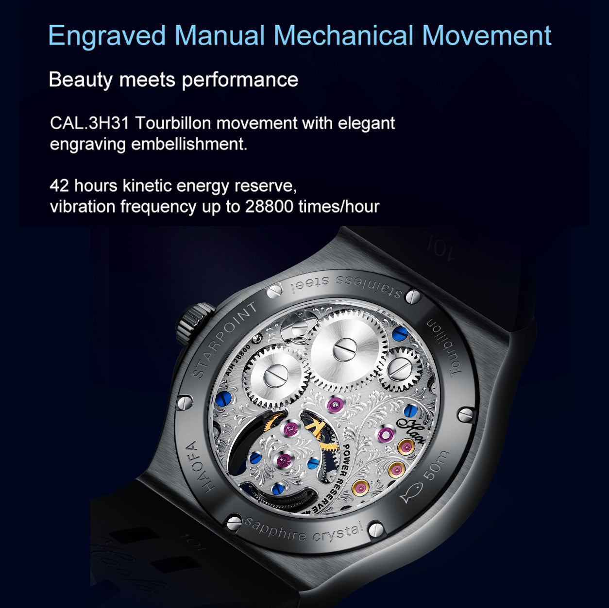 HAOFA GMT Flying  Manual Tourbillon Sapphire Crystal Watches 1919