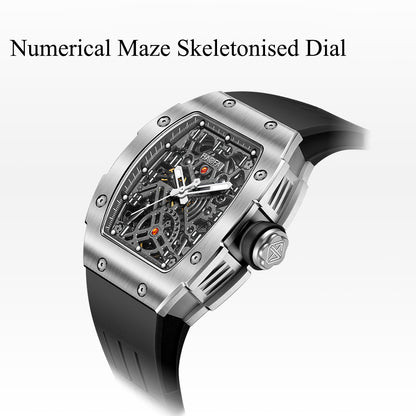 HAOFA 1923A Big Number Maze Skeleton Stainless Steel Automatic Watch