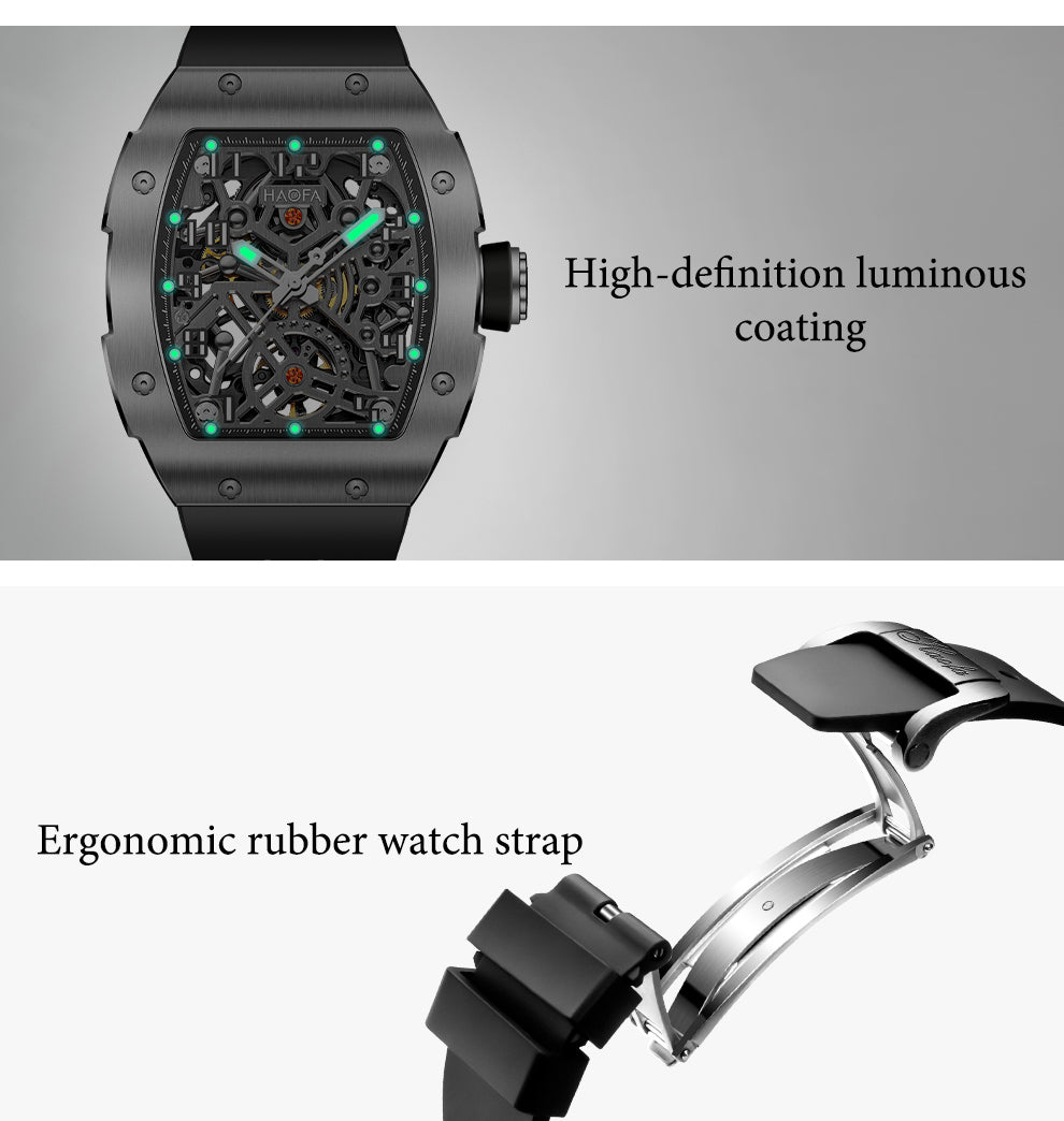 HAOFA 1923A Big Number Maze Skeleton Stainless Steel Automatic Watch