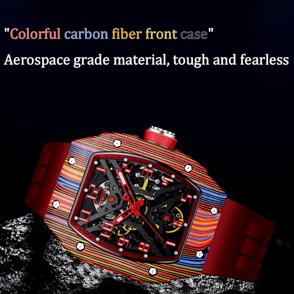 Haofa 1975 Colorful Carbon Fiber Case Automatic Movement 80H Power Reserve Skeleton Sapphire Crystal Wrist Watch