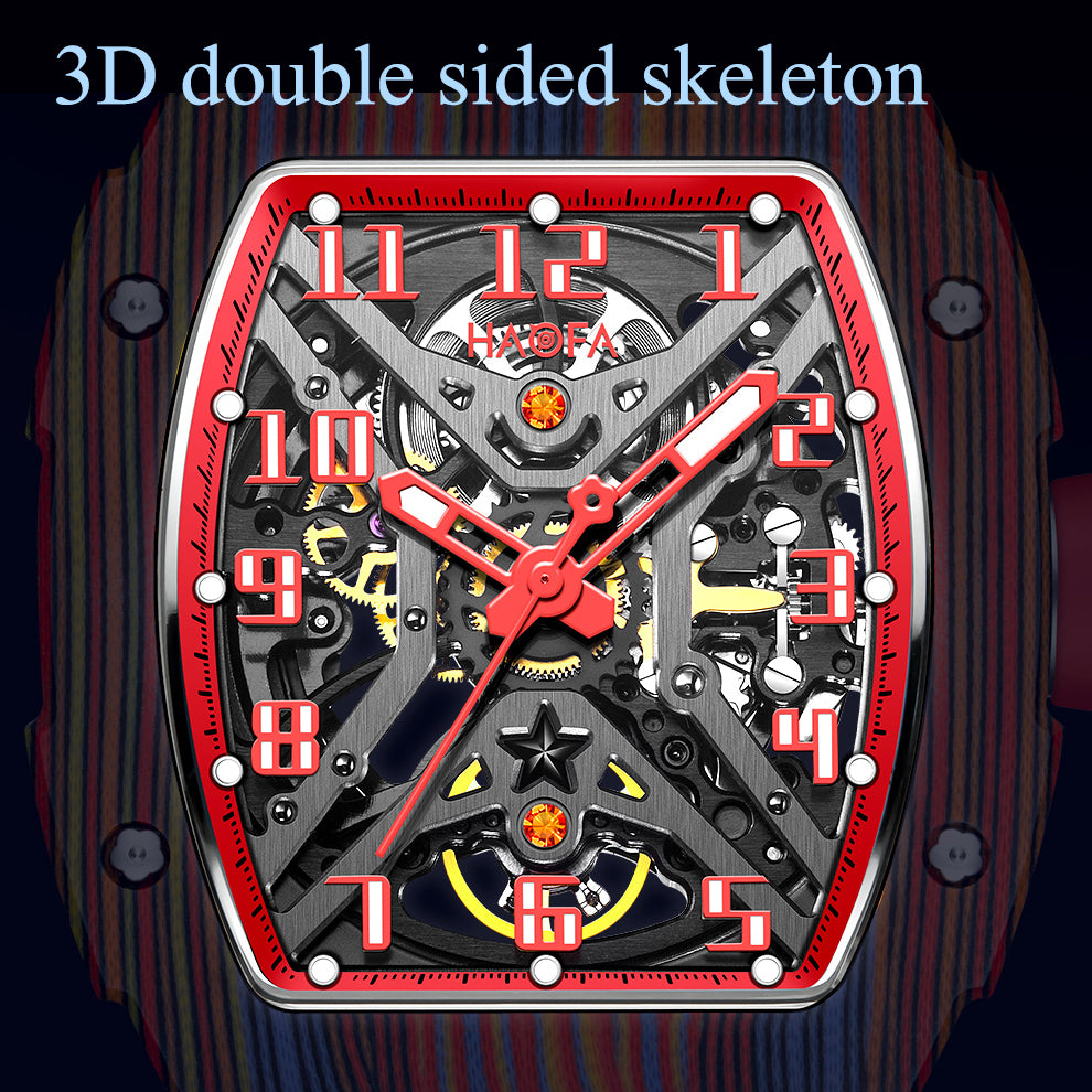 Haofa 1975 Colorful Carbon Fiber Case Automatic Movement 80H Power Reserve Skeleton Sapphire Crystal Wrist Watch