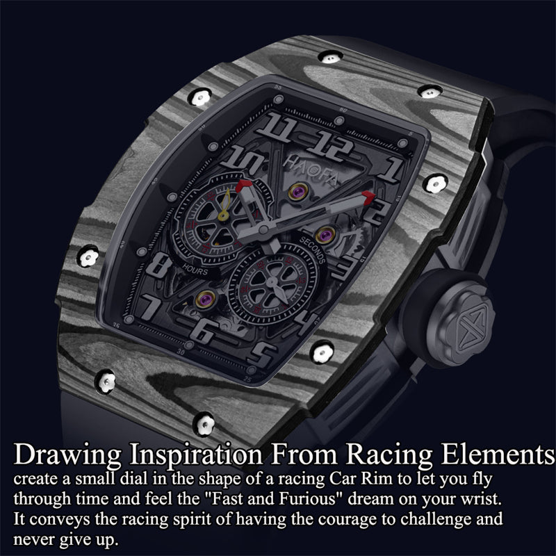 Haofa 1978 Carbon Fiber Car Rim Design Automatic Movement 24H Dial Wrist Watch