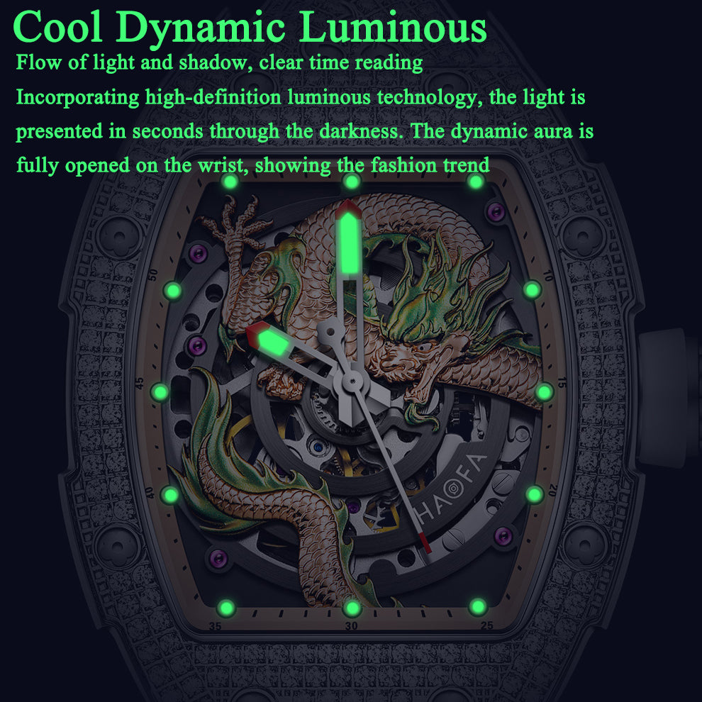 HAOFA 1987S Model Super Luminous Crystal Bezel 3D Dragon Automatic Watch