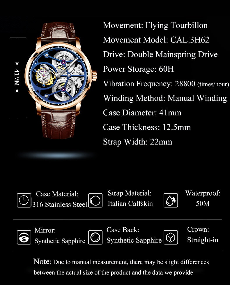 HAOFA Sapphire Middle Case Double Barrel Tourbillon Watch 1945