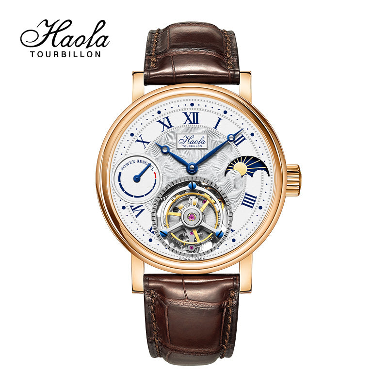 Haofa K013 18K Guilloche Sun And Night 80H Power Reserve Display Dial Manual Tourbillon Watch