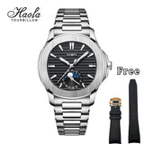 Haofa 2291N Automatic Movement Calendar Display Moon Phase Stainless Steel Bezel Mens Watch