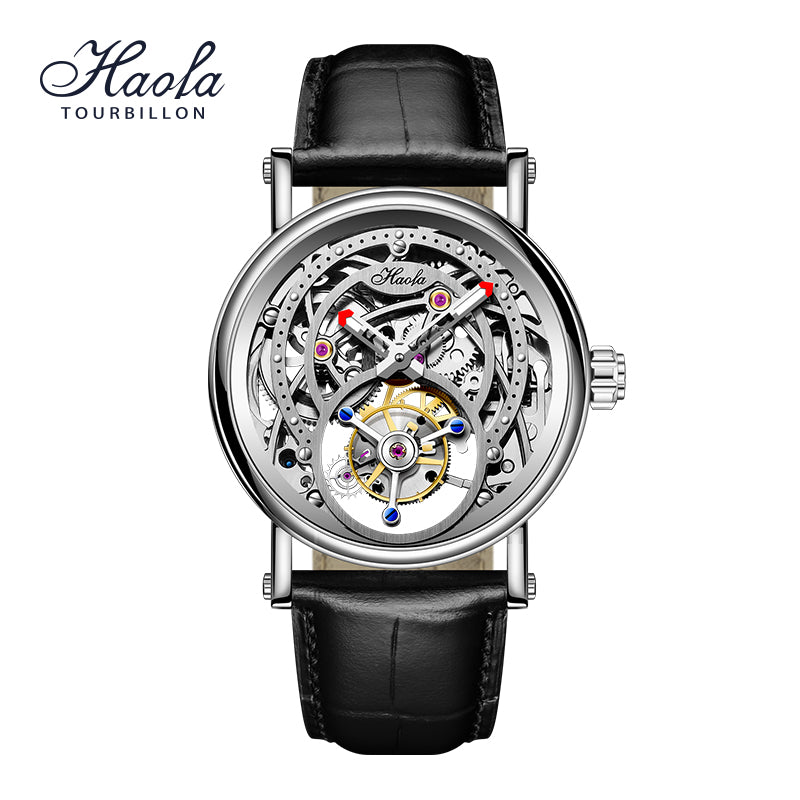 Haofa 1603 CNC Engraving Flying Tourbillon Skeleton Dial Manual Winding Watch